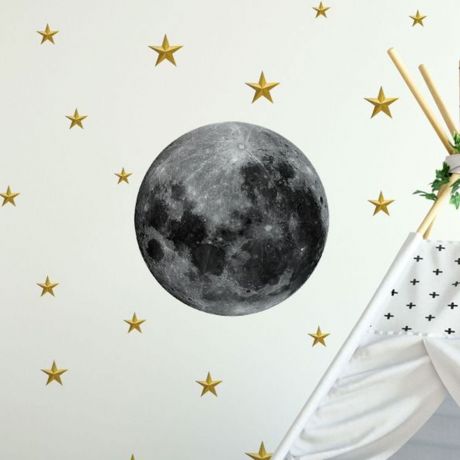 Moon and stars wall decal for baby nursery children room moon stars wall sticker | Huetion