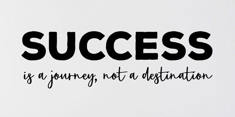 Black and white motivational wall art with the phrase "Success is a journey, not a destination" in bold and cursive fonts.
