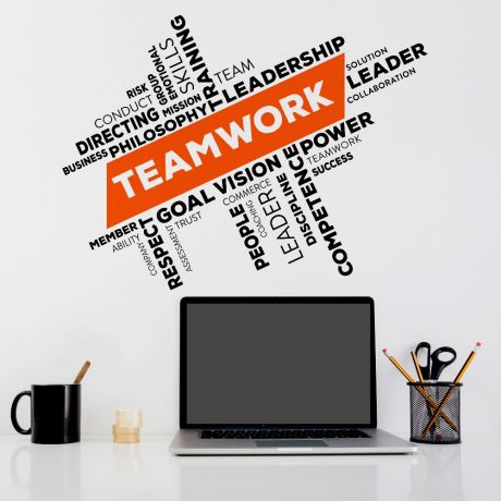Teamwork workplace inspirational quote office wall art motivational quote wall decals | Huetion