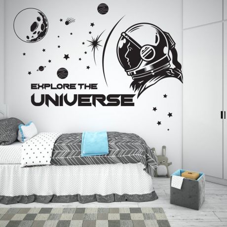 Explore the universe space wall decal for boy room decor space themed room planets wall decal | Huetion