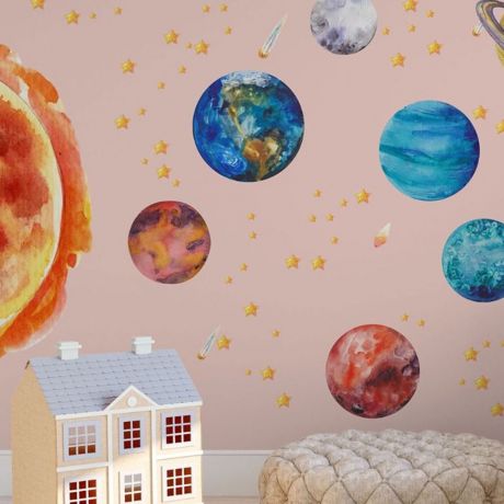 Space sticker astronaut wall decal kids room nursery decor boys room wall decal | Huetion