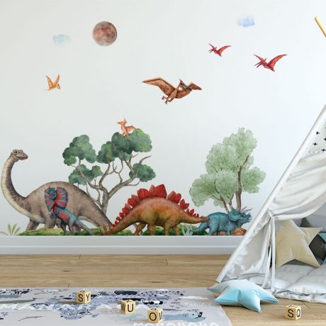Nursery kids room dinosaur scenery wall Decor | Huetion