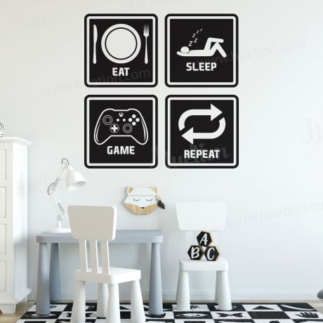 Game zone gamer wall decal eat sleep game wall art | Huetion
