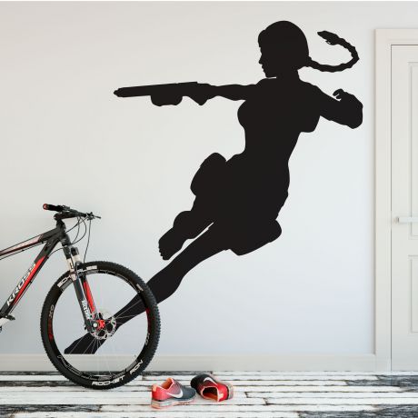 Tomb raider silhouette wall decal for gaming room | Huetion