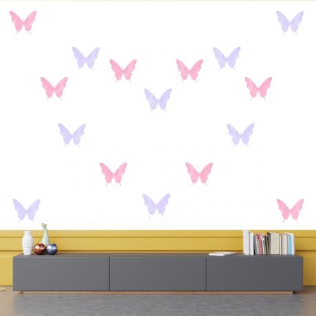 Boho Peel and Stick Wallpaper set of 20 purple and pink butterfly wall stickers watercolour effect pattern for kids room wall stickers | Huetion