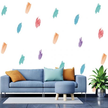 Boho Peel and Stick Wallpaper set of 25 multicolour brush stroke multicolour pattern for kids room wall stickers | Huetion