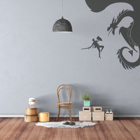 Leonardo Da Vinci Painting Dragon and Warrior Wall Decal for Children Room | Huetion