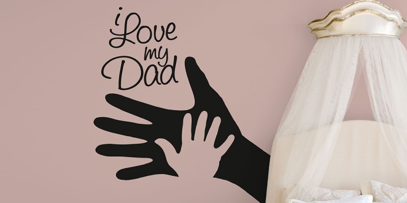 Wall art with large and small hand silhouettes and "I Love My Dad" text, inspired by Leonardo Da Vinci painting elements.