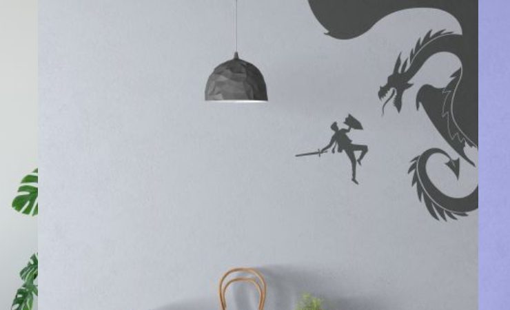 Three artistic wall decals featuring intricate face designs and a deer silhouette, inspired by Leonardo Da Vinci's artistic style.