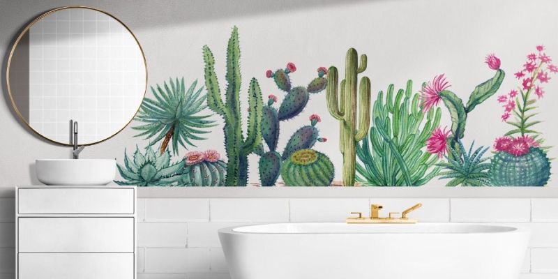 Cactus Wall Stickers, Removable Wall Decals, Kids Room Wall Stickers, Peel & Stick Wall Decal, Living Room Floral Wall Decor, Bathroom Decor.