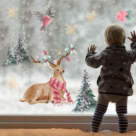 Christmas decor window stickers christmas tree reindeer window decal for christmas decoration | Huetion