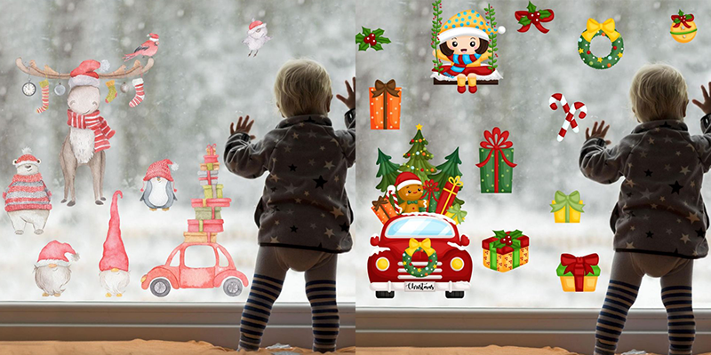 Christmas decor window stickers christmas window decal for christmas home decor | Huetion