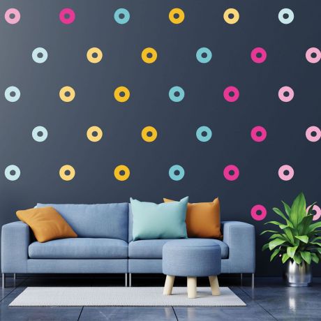 Set of 20 multicolour circle wall stickers pattern for kids room wall stickers | Huetion