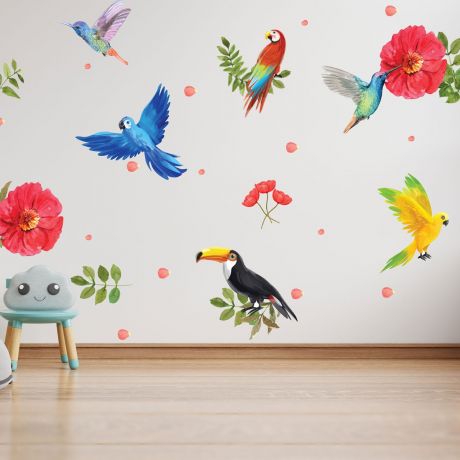 Tropical birds wall stickers birds safari wall vinyl wall stickers for kids room | Huetion