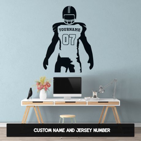 American football personalised write your name jersey number wall decal stickers | Huetion