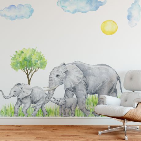 Elephant family nursery wall sticker | Huetion