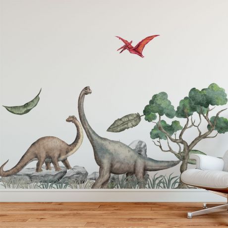 Nursery kids room dinosaur scenery wall stickers | Huetion