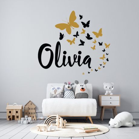 Butterfly themed personalized girls name wall stickers for children room | Huetion