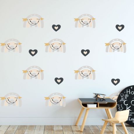 Boho Rainbow Wall Stickers, Boho Rainbow Watercolor, Girl Bedroom Rainbow Wall Stickers, Nursery Decoration, Boho Heart Decals, Wall Decals | Huetion