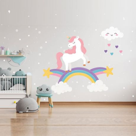 Rainbow wall stickers for nursery kids room unicorn starburst vinyl wall decals | Huetion