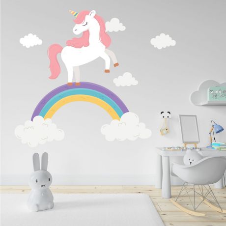 Rainbow wall stickers for nursery kids room unicorn vinyl wall decals | Huetion