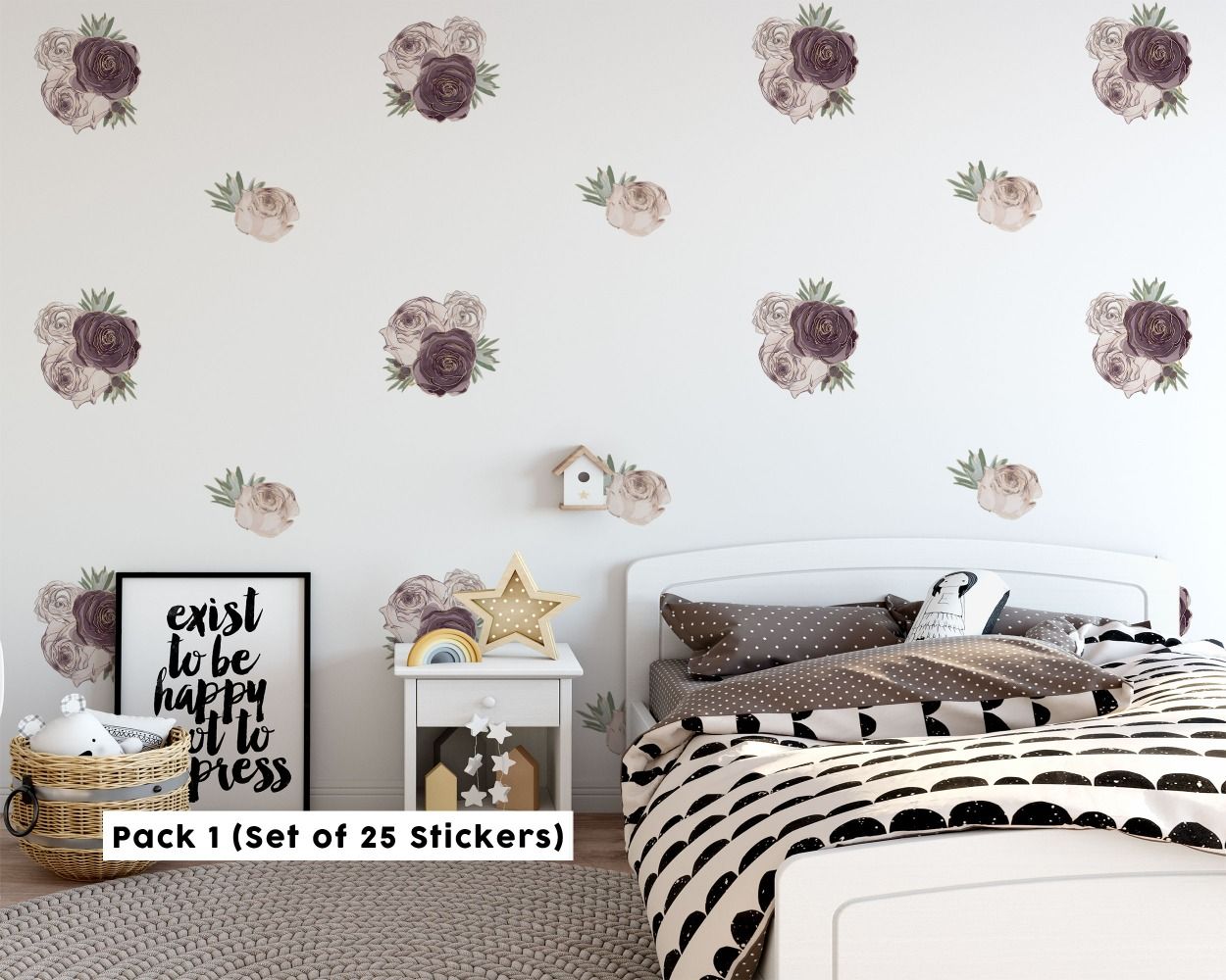 Roses with leaves rose flowers wall stickers florald design wall sticker | Huetion