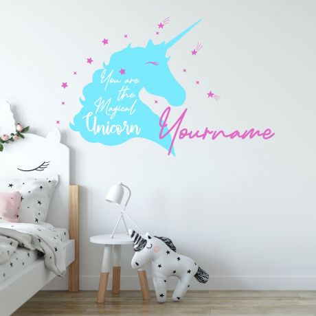 Unicorn girl room wall sticker with custom name | Huetion