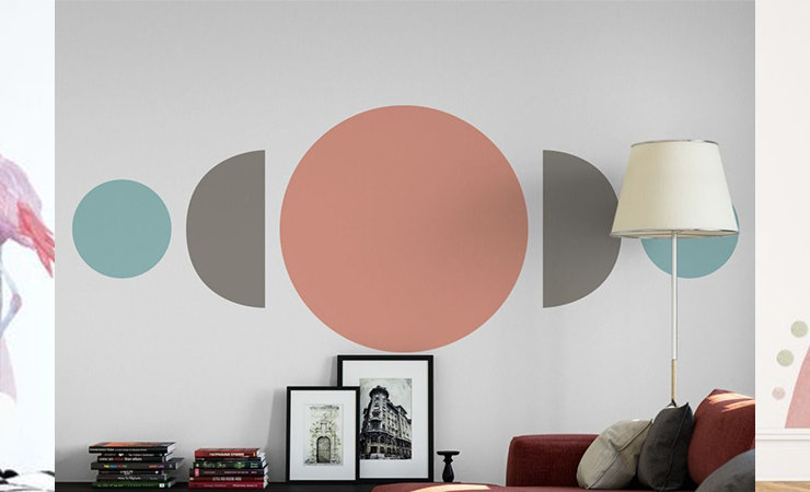 Set of boho wall stickers featuring rainbows, flamingos, and abstract shapes, perfect for adding charm to children's room decor.