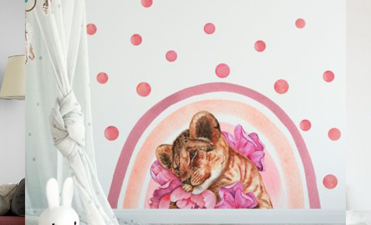 Set of boho wall decals featuring abstract shapes, botanical accents, and soft color palettes for a modern, earthy decor style.