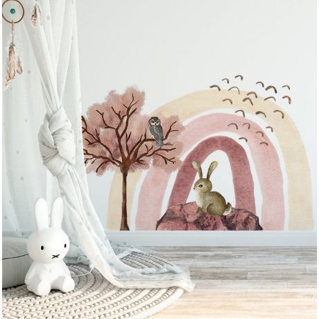 Boho rainbow rabbit and birds wall stickers wall decals | Huetion