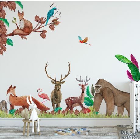 Cute safari animals big wall sticker set for kids | Huetion