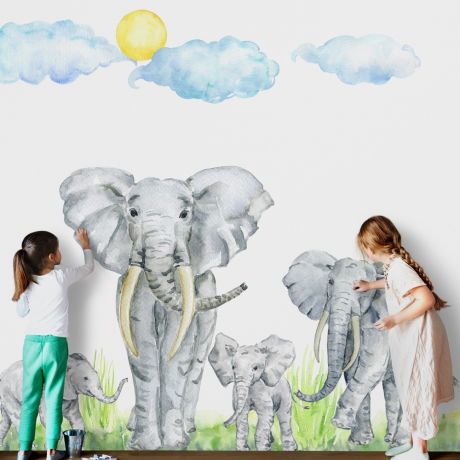 Girl Room Elephant family nursery wall sticker | Huetion