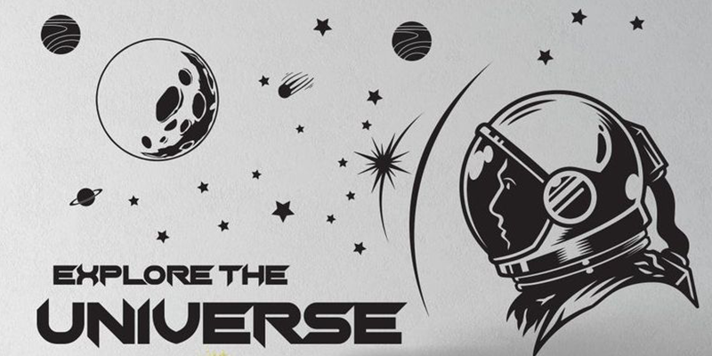 Explore the universe space wall decal for boy room decor space themed room planets wall decal