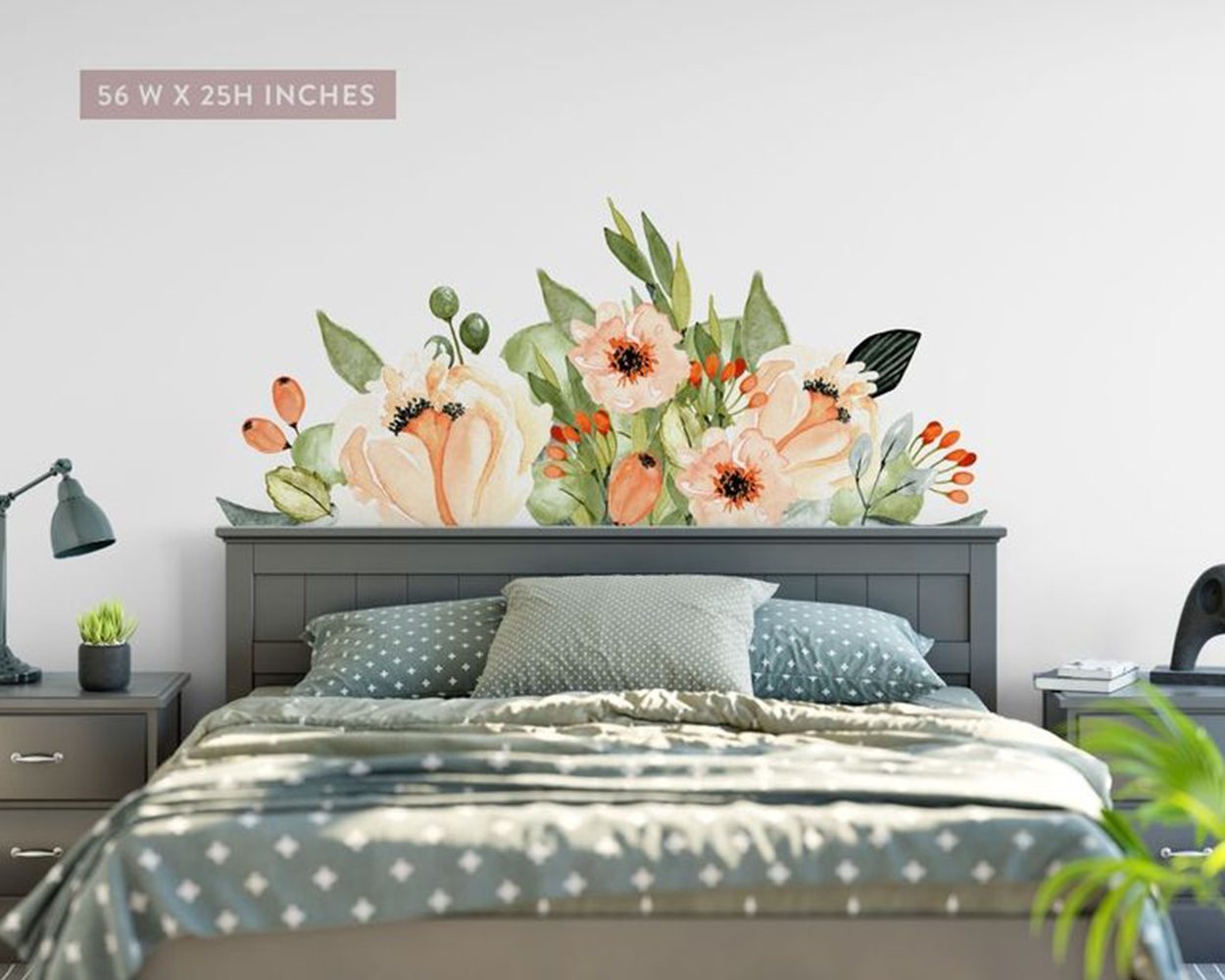 Floral flowers headboard wall stickers | Huetion