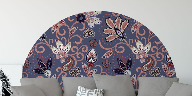 Half arch shape bedroom headboard wall stickers floral pattern wall decals