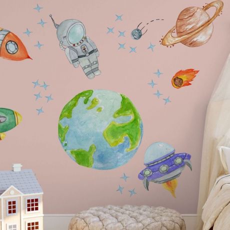 Solar system decal girls bedroom decor astronaut decal for boy | Huetion