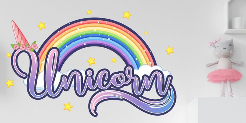 Girl Room Stars unicorn horn wall decal stickers fantasy girls bedroom wall art cute nursery.