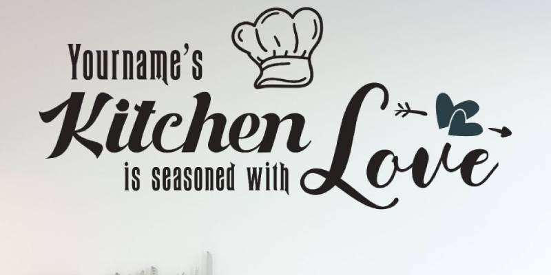 Custom Name Kitchen Love Wall Sticker - Kitchen Quote Wall Decal with Custom Name - Kitchen Quote Wall Decor for Home - Custom name kitchen Decal | Huetion