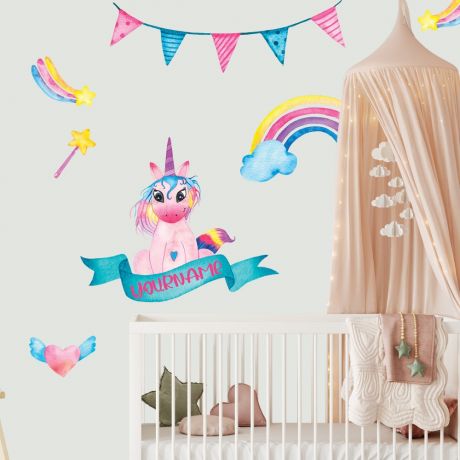 Custom name Unicorn Wall Stickers Fantasy Girls Bedroom Wall Art | Huetion