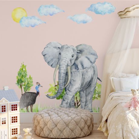 elephant nursery wall decor animal wall sticker for children | Huetion