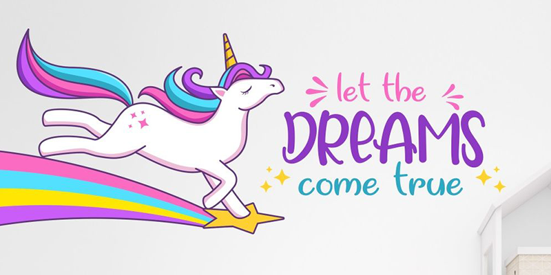 let the dream come true unicorn quote wall sticker unicorn wall decal flower room decors unicorn room decors \ Huetion