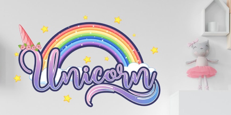 Girl Room Stars unicorn horn wall decal stickers fantasy girls bedroom wall art cute nursery.