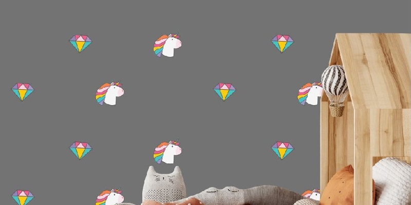 Unicorn with Diamond Pattern Wall Decal Stickers Fantasy Girls Bedroom Wall Art Cute Nursery .