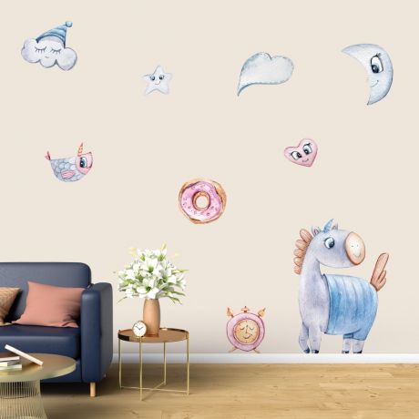 Unicorn with Moon Wall Stickers Fantasy Girls Bedroom Wall Art | Huetion