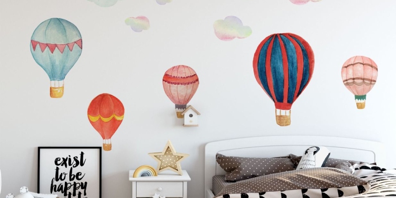Hot Air Balloon Wall Decal, Watercolor Air Balloon Wall Sticker, Watercolor Playroom Kids, Girl Bedroom, Mural Nursery Decor