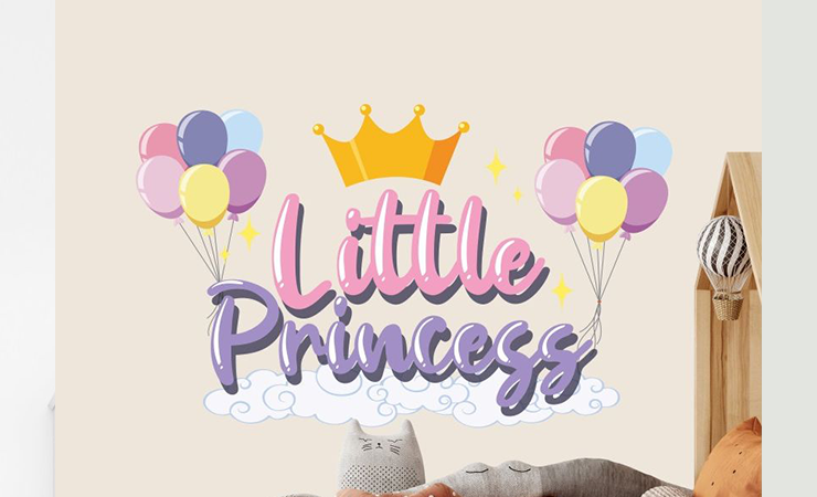 Unicorn wall stickers with colorful unicorns, floral accents, and "Little Princess" text. Ideal for decorating kids' rooms with a magical touch.
