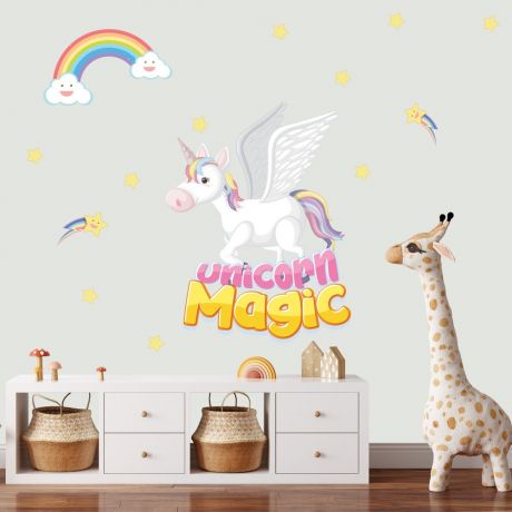 Unicorn magic wall stickers fantasy girls bedroom wall art | Huetion