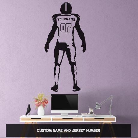american football personalised name jersey number wall decal stickers | Huetion