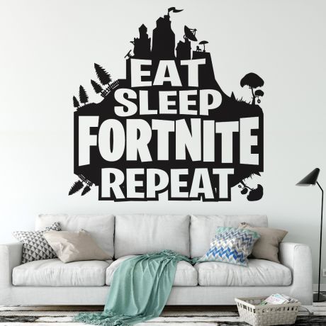 eat sleep fortnite repeat wall stickers for boys room decor | Huetion