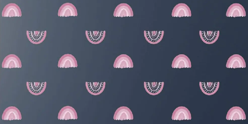 Pink large rainbow wall stickers evenly spaced on a dark blue background, creating a playful and modern design.